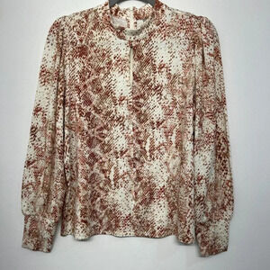 New Chicos 1 Animal Print Turtle Mock Neck Long Sleeve Blouse Lyocell Spandex
